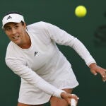 Garbiñe Muguruza, durante el partido que jugó con la belga Greet Minnen