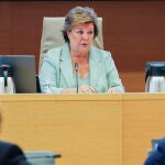 La presidenta del Tribunal de Cuentas, Enriqueta Chicano (c), durante una comparecencia en el Senado