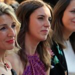 La vicepresidenta segunda y ministra de Trabajo y Economía Social, Yolanda Díaz; la de ministra de Igualdad, Irene Montero, y la de Derechos Sociales y Agenda 2030, Ione Belarra, en un acto del ministerio de Igualdad por el día del Orgullo