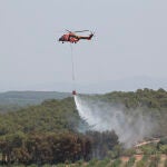 Medios aéreos y terrestres trabajan en la extinción de un incendio.