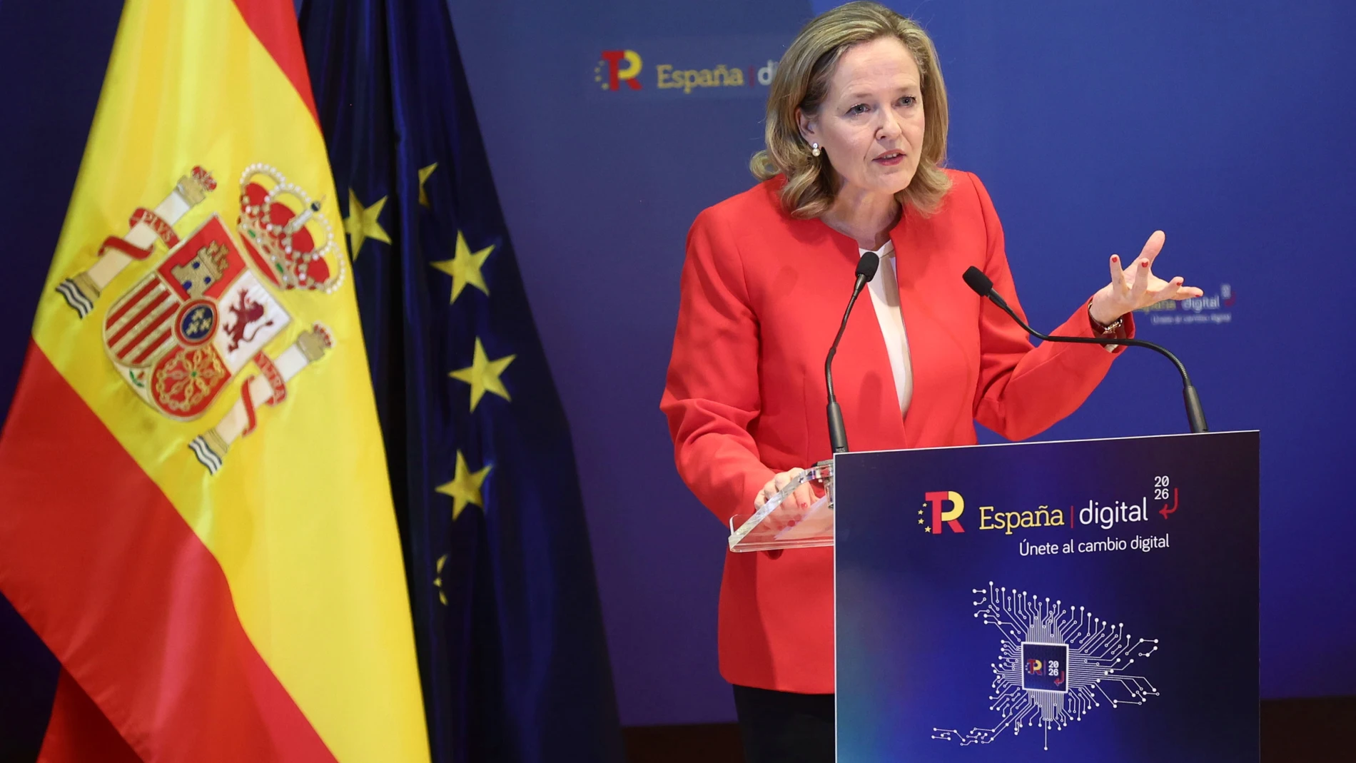 La vicepresidenta primera y ministra de Asuntos Económicos, Nadia Calviño, interviene en el acto ‘España Digital 2026
