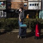 Imagen de la cola de reparto de alimentos en el barrio de Aluche (Madrid), cuya asociación de Vecinos, AVA, ayuda a las personas mas vulnerables. A 30 de enero de 2021