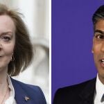 Combo de fotografías de la ministra de Exteriores, Liz Truss y el ex ministro de Finanzas, Rishi Sunak