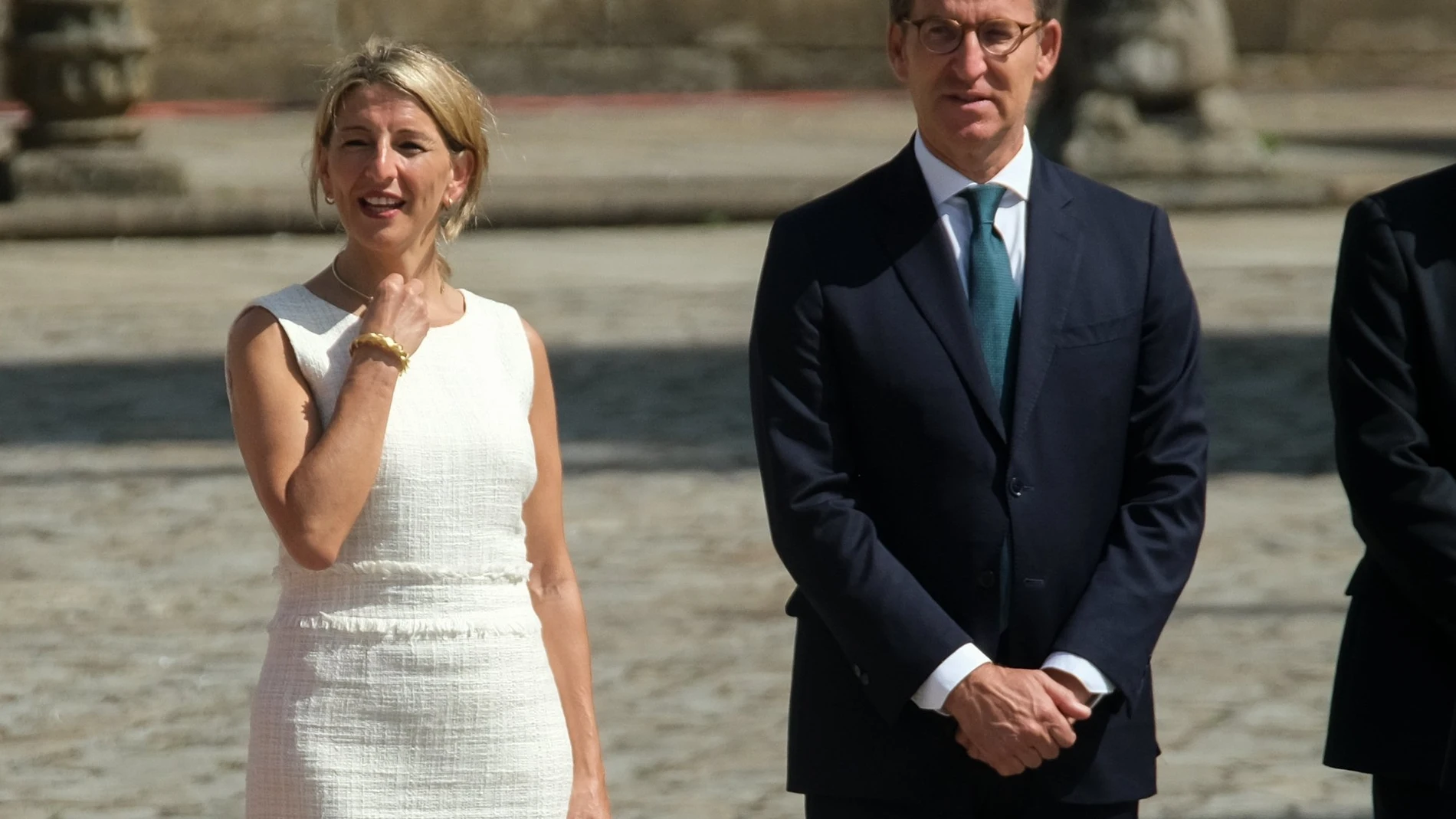 Alberto Núñez Feijóo y Yolanda Díaz coincidieron ayer en Santiago de Compostela con motivo del Día de Galicia