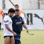 Gonçalo Guedes en un entrenamiento con el Valencia.