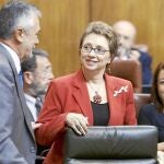 José Antonio Griñán y Carmen Martínez Aguayo, en el Parlamento de Andalucía