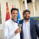 El presidente de la Comunidad, Fernando López Miras, recibe en el Palacio de San Esteban al atleta Miguel Ángel López, tras proclamarse campeón de Europa de 35 kilómetros marcha en Múnich