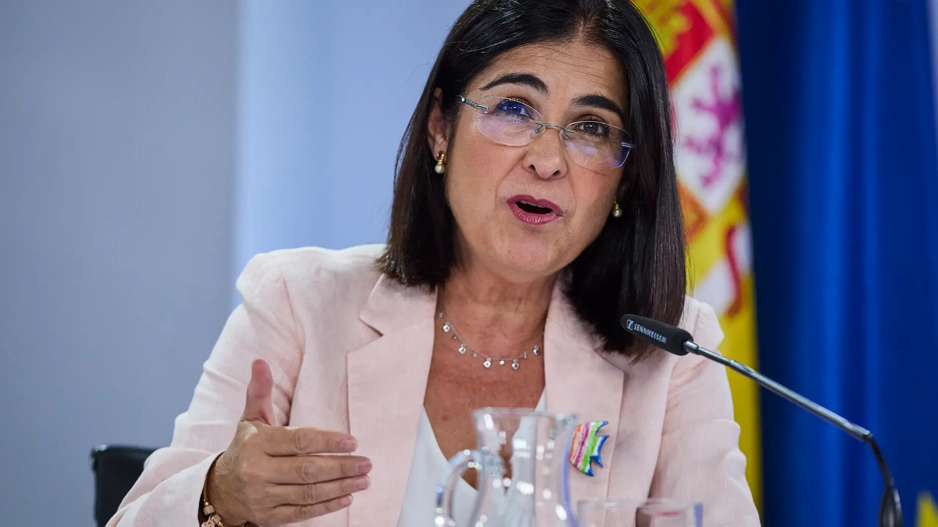 Las ministra de Sanidad, Carolina Darias, durante la rueda de prensa posterior a la reunión del Consejo de Ministros, este martes en el Palacio de la Moncloa.