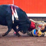 Cogida de Roca Rey ayer en Bilbao. EFE/Javier Zorrilla