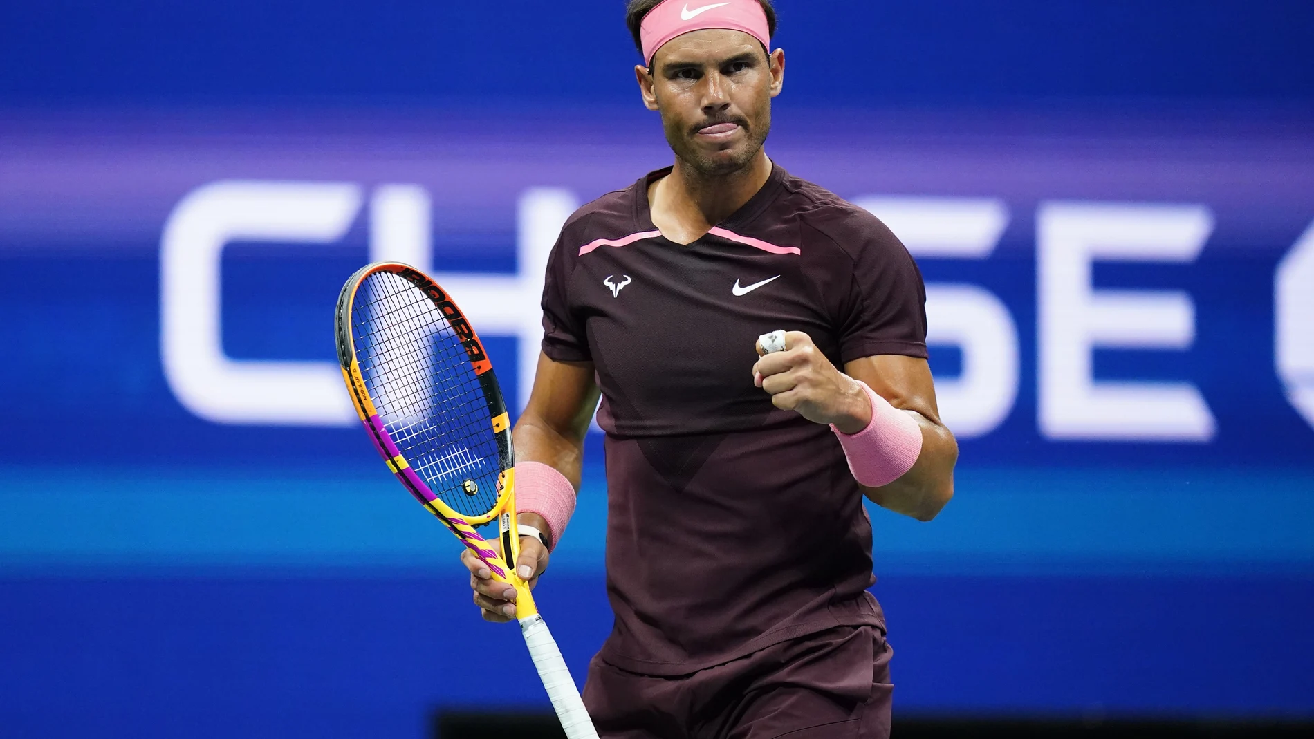 Nadal celebra un punto en su partido del US Open ante Fognini