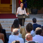 Almudena en el momento de su intervención el lunes en La Moncloa