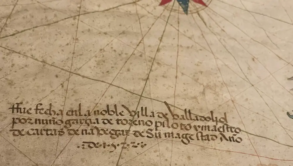“Fue hecha en la noble villa de Valladolid, por Nuño García de Toreno, piloto y maestro de cartas de navegar de Su Majestad, año de 1522″.