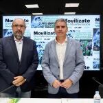 El presidente nacional de CSIF, Miguel Borra, y el autonómico, Benjamín Castro, presentan la manifestación contra el empobrecimiento progresivo de la sociedad