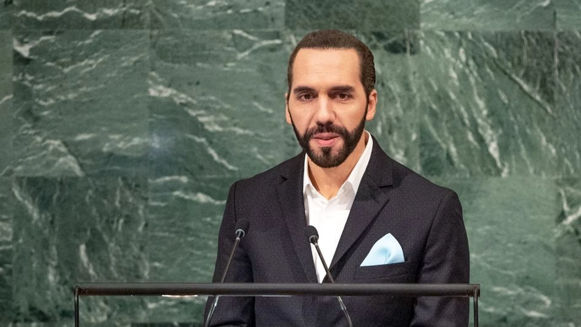El presidente de El Salvador, Nayib Armando Bukele, interviene en el debate general de la septuagésima séptima sesión de la Asamblea General.
