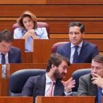 Mañueco escucha a García-Gallardo durante un momento del Pleno
