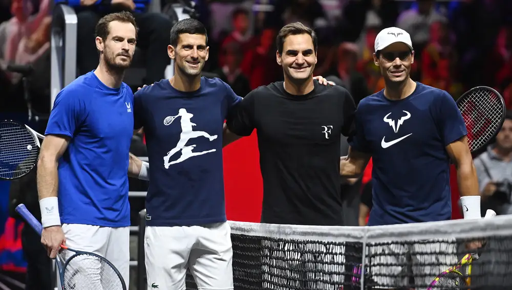 Andy Murray, Novak Djokovic, Roger Federer y Rafa Nadal compartieron entrenamiento en la Laver Cup