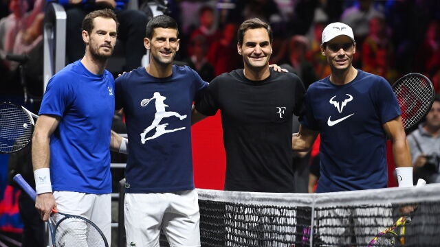 Andy Murray, Novak Djokovic, Roger Federer y Rafa Nadal compartieron entrenamiento en la Laver Cup