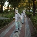 Labores de fumigación con motivo del brote del virus del Nilo