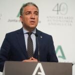 El consejero de la Presidencia, Administración Pública e Interior y portavoz del Gobierno andaluz, Elías Bendodo