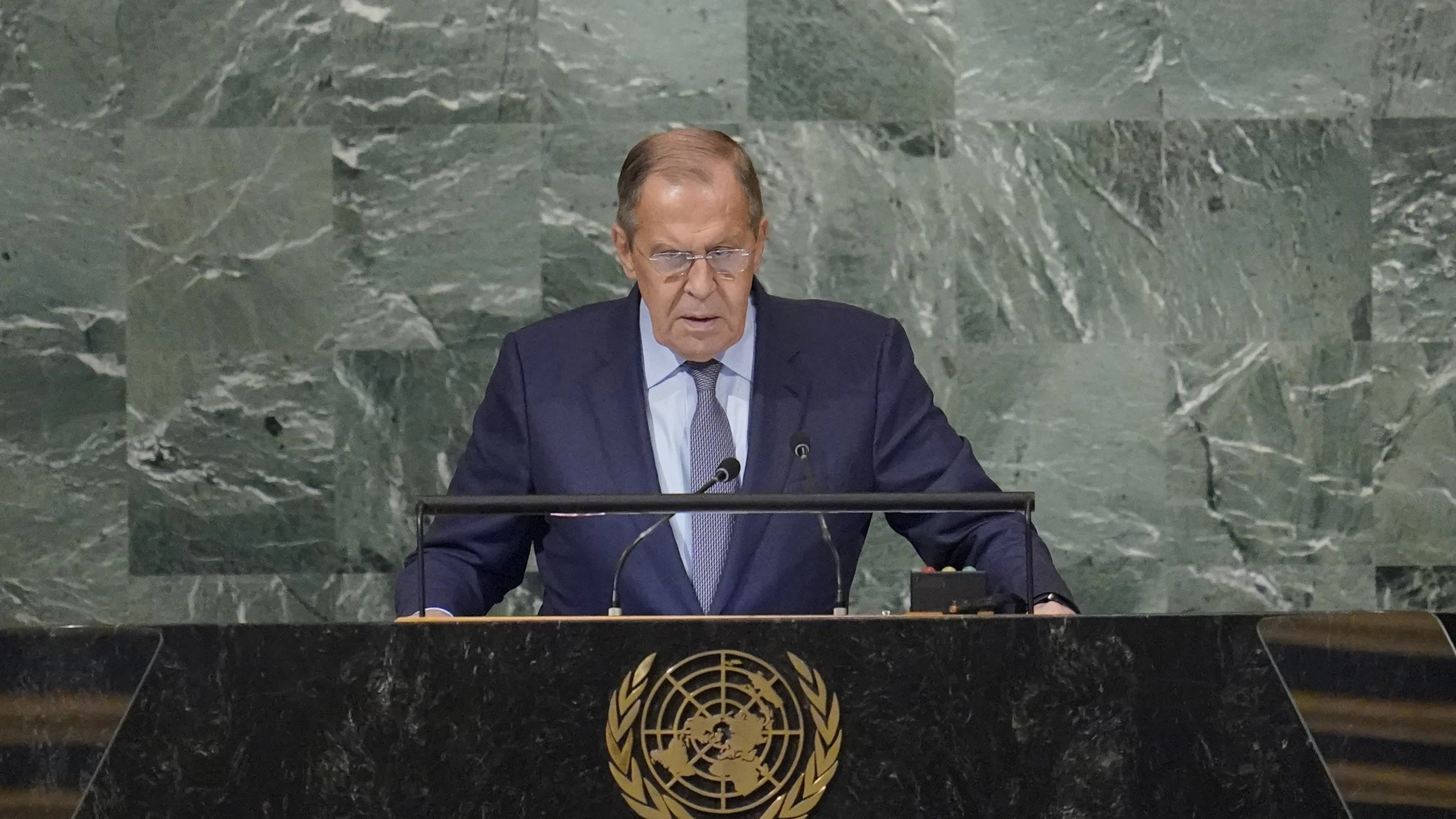 El jefe de la Asamblea General de la ONU, Sergei Lavrov, se dirige a la Asamblea General de la ONU