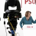 La socialista Susana Díaz, en la sede regional que el PSOE-A tiene en Sevilla