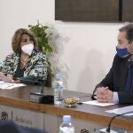Susana Díaz y José Luis Ábalos, en la sede regional del PSOE en Sevilla