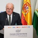 El consejero andaluz de Salud y Familias, Jesús Aguirre, en la rueda de prensa posterior a la reunión del Consejo Interterritorial de Salud