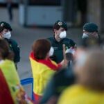 Dispositivo policial para proteger la vivienda de Pablo Iglesias e Irene Montero en Galapagar (Madrid) durante una protesta vecinal