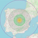 Simulación del efecto del impacto de una asteroide de 2.000 metros de diámetro en el centro de la península.