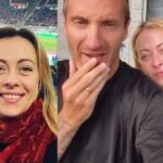 Meloni en el rugby y junto a su entrenador personal