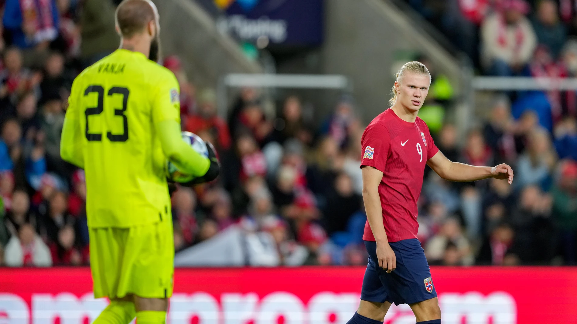 Haaland con Noruega en uno de sus últimos partidos con la selección
