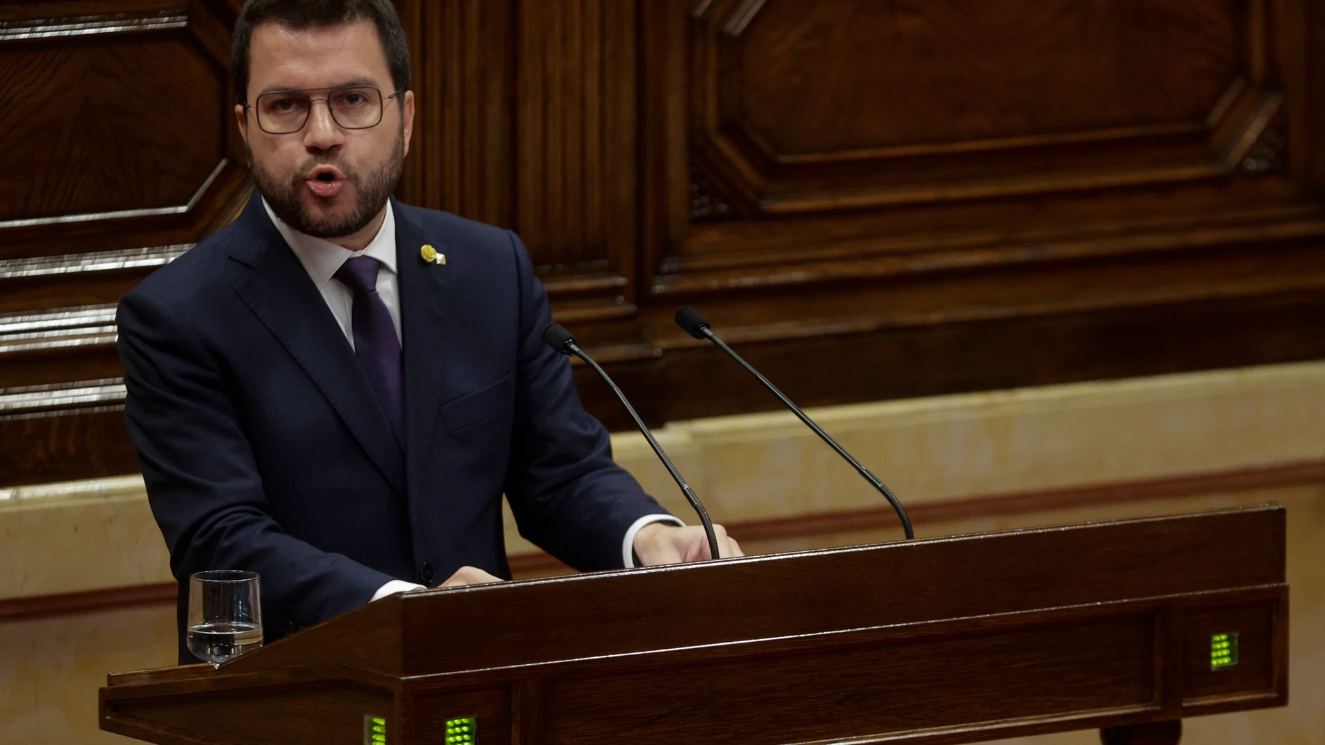 El presidente de la Generalitat, Pere Aragonès, en el debate de política general del Parlament