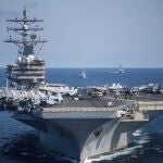 El portaaviones USS Ronald Reagan en aguas del Pacífico durante maniobras navales con Corea del Sur
