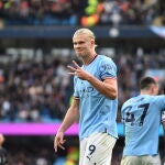 Haaland celebrando uno de sus goles ante el United