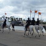Policía Nacional a caballo participan en la celebración de los Ángeles Custodios, Día de la Policía, en la Marina de Valencia