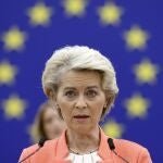 La presidenta de la Comisión Europea, Ursula von der Leyen, hoy, en Estrasburgo