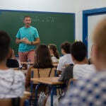 Alumnos del CEIP Escritor Alfonso Grosso durante el primer día de colegio