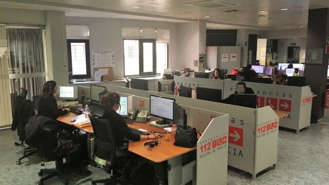 Imagen de la sala del Centro de Coordinación de Emergencias 112 Región de Murcia