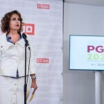 La ministra de Hacienda, María Jesús Montero, presenta el contenido de los Presupuestos Generales del Estado para 2023, en la sede de CCOO