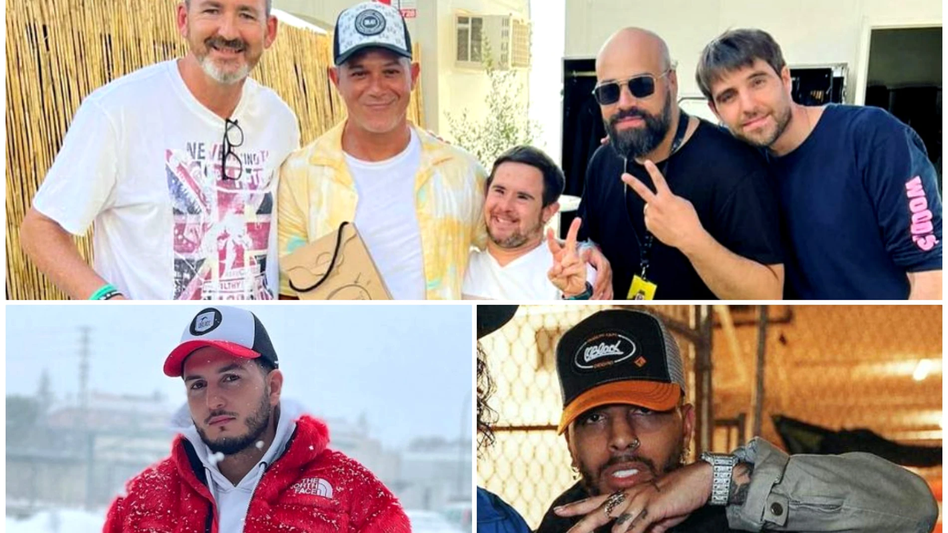 Alejandro Sanz, Rauw Alejandro y Omar Montes con las gorras 'Oblack'