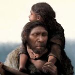 Representación de un neandertal con su hija