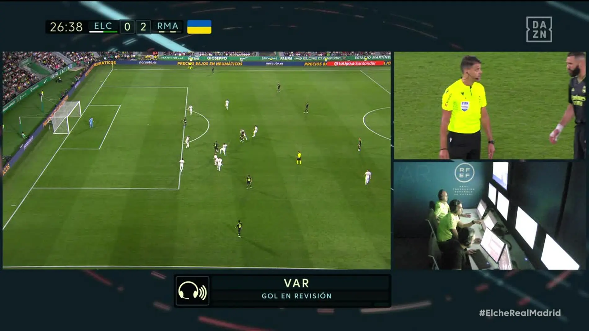 Imagen de VAR del fuera de juego de Benzema que ha anulado el gol de Alaba