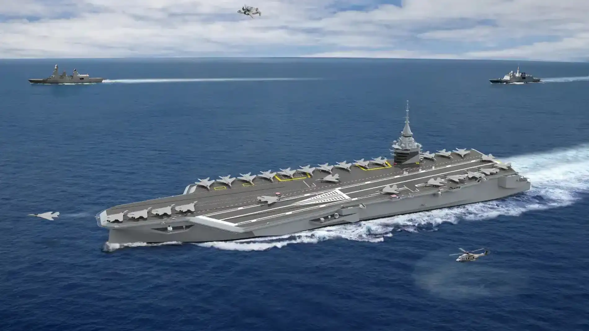 Diseño por ordenador del futuro portaaviones de Francia, que tendrá un sistema de propulsión nuclear