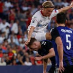 El delantero danés del Sevilla, Kasper Dolberg. EFE/ Julio Muñoz