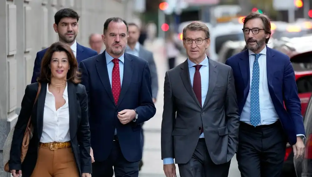 El líder del PP, Alberto Núñez Feijóo acompañado por los dirigentes del PP vasco