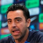 Xavi, durante la conferencia de prensa previa al partido contra el Valencia