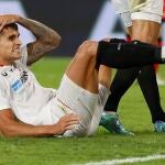 El delantero argentino del Sevilla Erik Lamela durante el partido. EFE/ Julio Muñoz