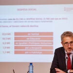 El conseller de Hacienda Arcadi España informa en rueda de prensa, junto a la vicepresidenta Mas, del proyecto de ley de Presupuestos de la Generalitat para 2023