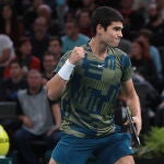 Carlos Alcaraz, durante el último torneo que disputó, París-Bercy, en el que se lesionó en el abdominal