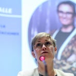 La CEO de Iberboard y vicepresidenta de la patronal catalana Foment del Treball, Virginia Guinda, interviene durante la presentación de su candidatura a la presidencia de la CEOE